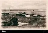 An historic black-and-white view of Hilbre and its buildings